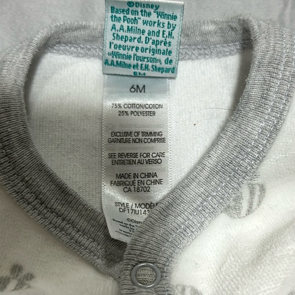 Disney - LIKE NEW - Winnie the Pooh Baby White and Gray super soft One Piece - Picture 3 of 5